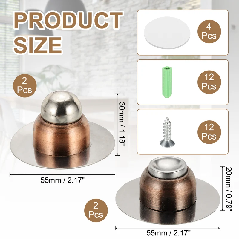 2PCS 1.9" Magnetic Door Stoppers, Wall Floor Mounted Door Catch Holder, Copper