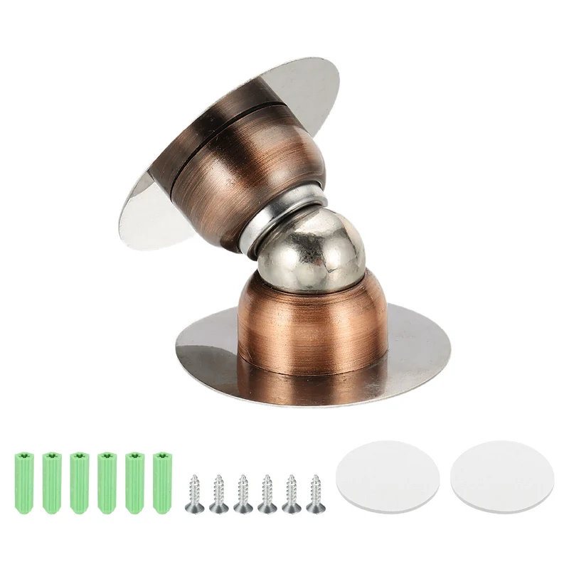 1.9" Magnetic Door Stoppers, Wall Floor Mounted Door Catch Holder, Copper