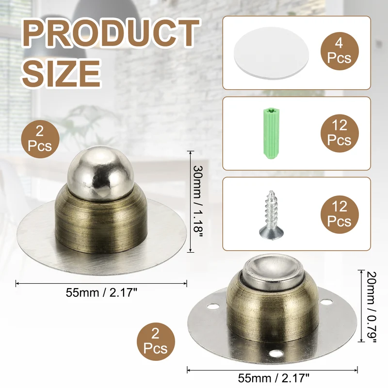 2PCS 1.9" Magnetic Door Stoppers Wall Floor Mounted Door Catch Holder Bronze