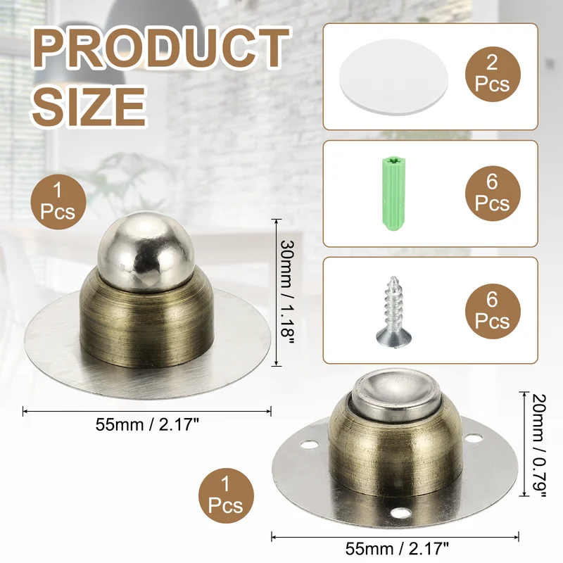 1.9" Magnetic Door Stoppers, Wall Floor Mounted Door Catch Holder, Bronze