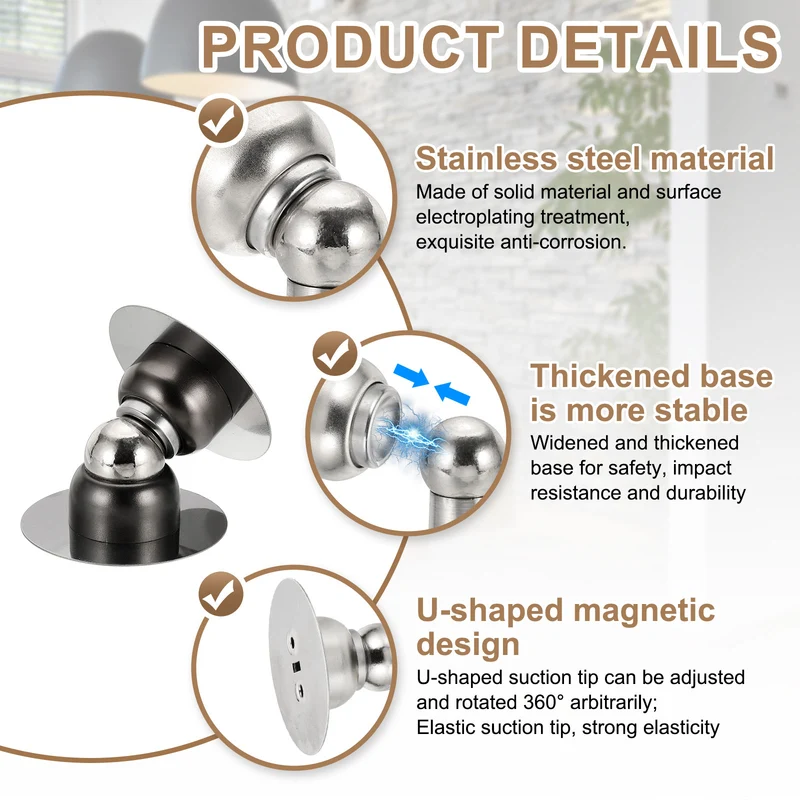 Magnetic Door Stoppers, Wall Floor Mounted Door Catch Holder, Gray