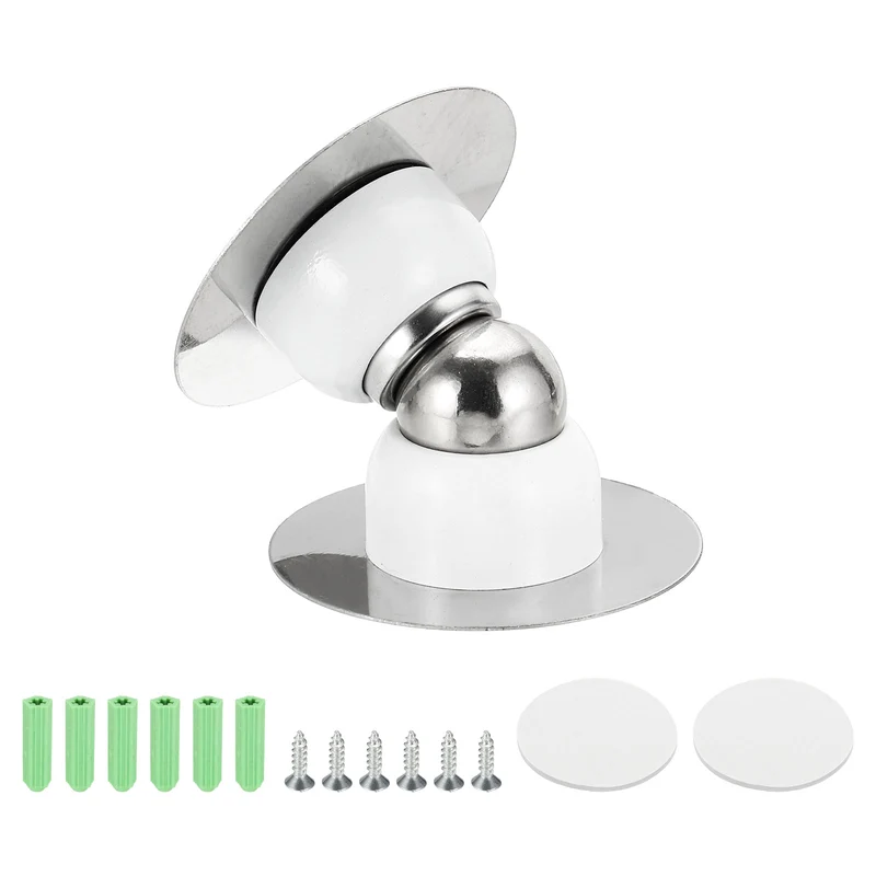 1.9" Magnetic Door Stoppers, Wall Floor Mounted Door Catch Holder, White