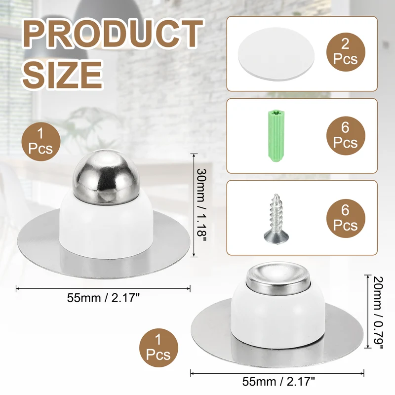 1.9" Magnetic Door Stoppers, Wall Floor Mounted Door Catch Holder, White
