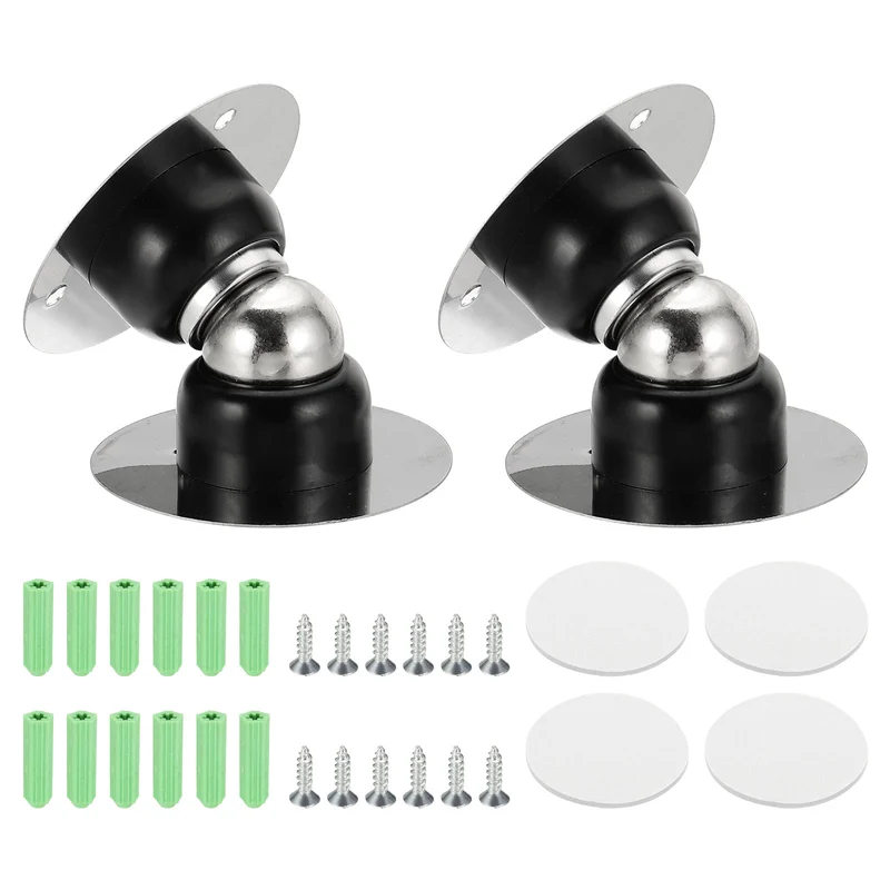 2PCS 1.9" Magnetic Door Stoppers, Wall Floor Mounted Door Catch Holder, Black