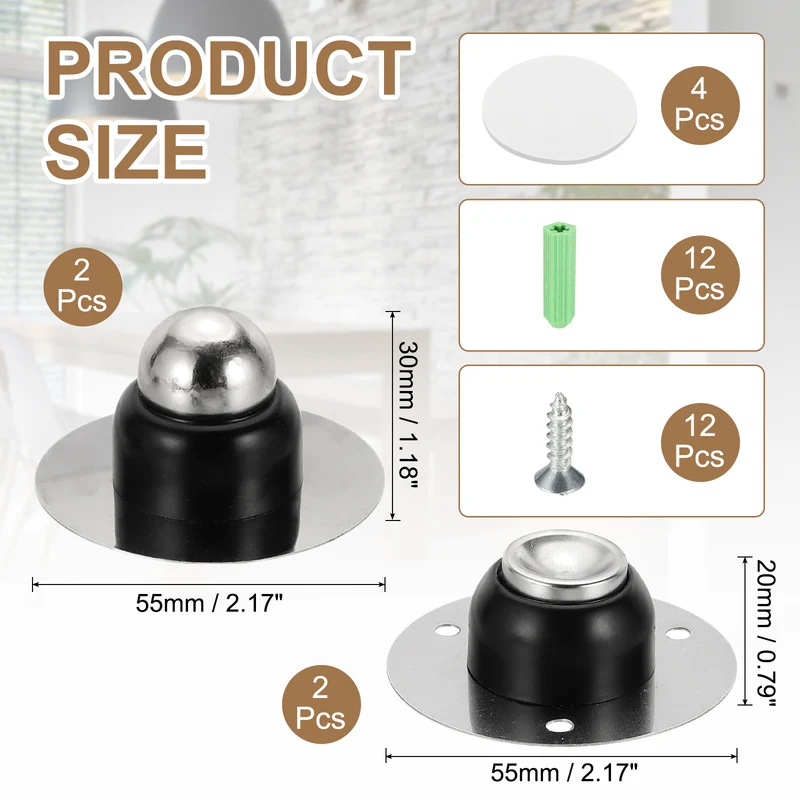 2PCS 1.9" Magnetic Door Stoppers, Wall Floor Mounted Door Catch Holder, Black