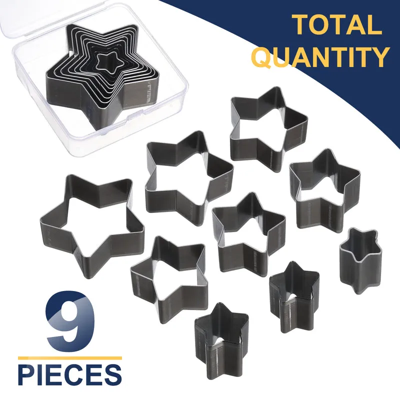Leather Star Shape Punch Cutter Set 9 Sizes Leather Hollow Cutter Kit Durable Punch Die Kit Carbon Steel Leather Tool for Canvas Strap Belt Leathercraft Working 9pcs