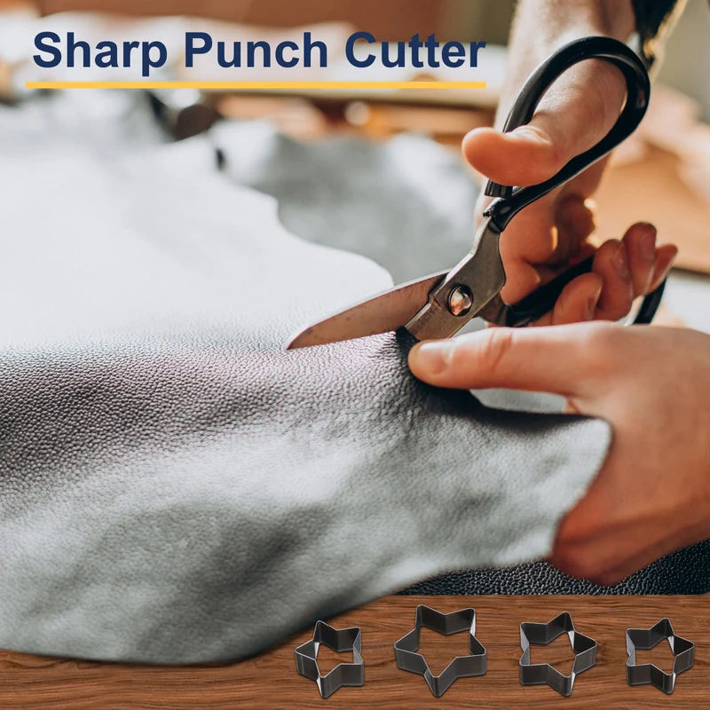 Leather Star Shape Punch Cutter Set 9 Sizes Leather Hollow Cutter Kit Durable Punch Die Kit Carbon Steel Leather Tool for Canvas Strap Belt Leathercraft Working 9pcs