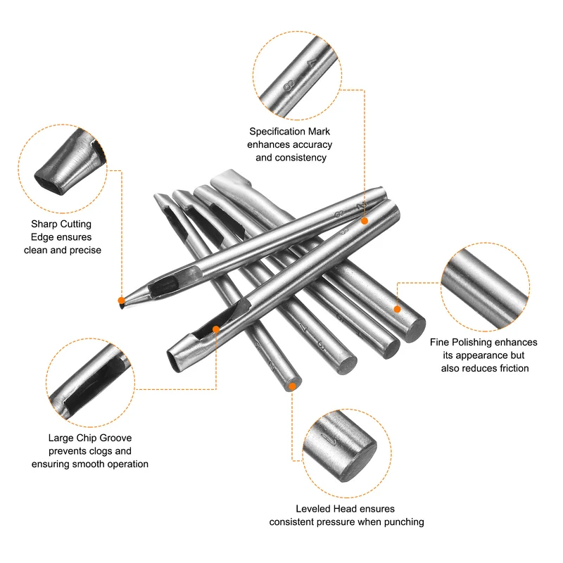 12pcs Oval Hole Punch Set 2mm-5mm Leather Hollow Cutter Kit Oblong Punch Die