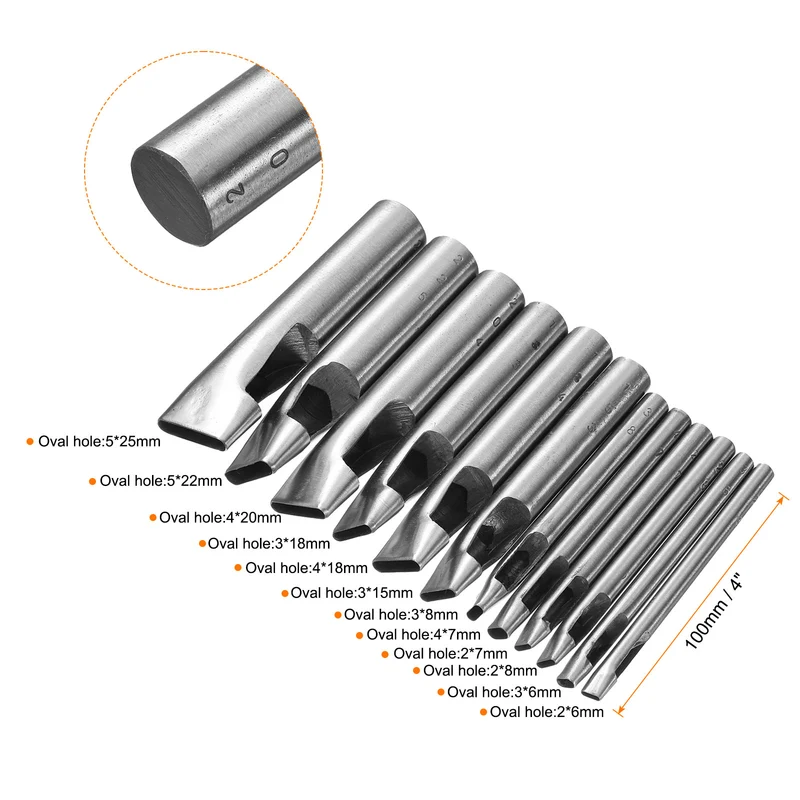 12pcs Oval Hole Punch Set Leather Hollow Cutter Oblong Punch Die for Strap Belt