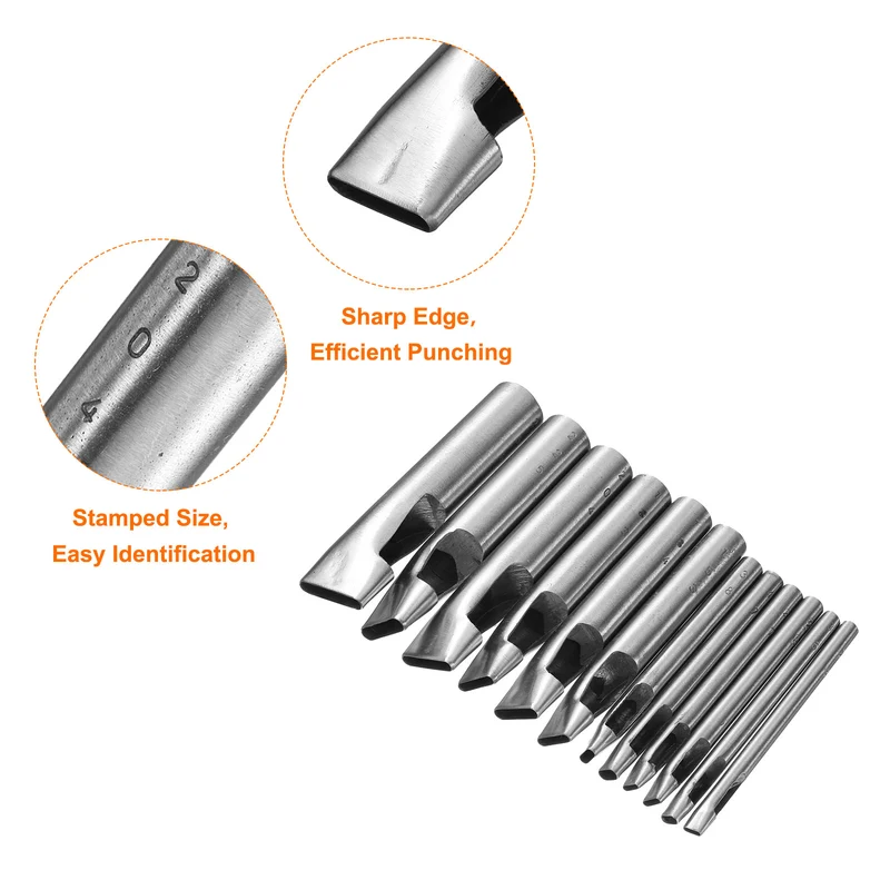 12pcs Oval Hole Punch Set Leather Hollow Cutter Oblong Punch Die for Strap Belt