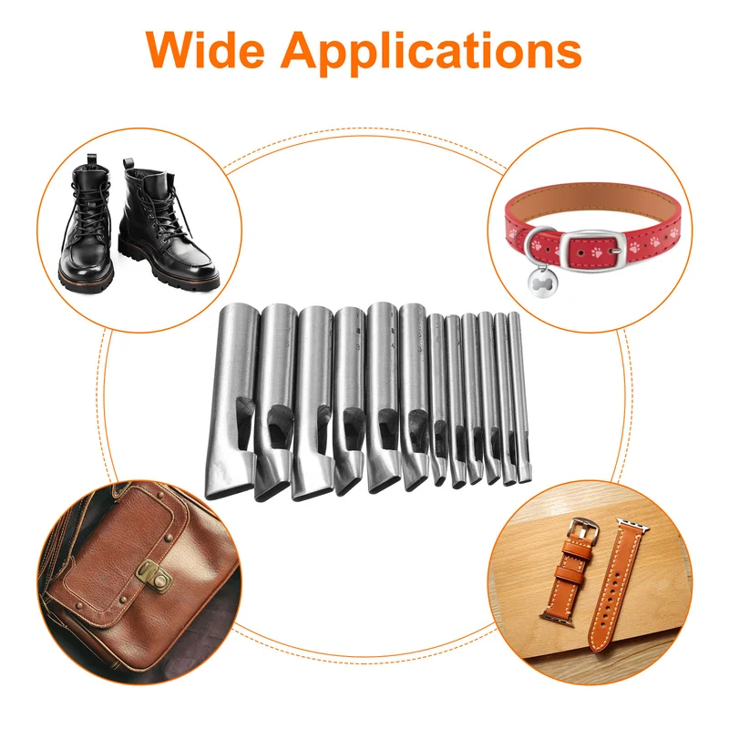 12pcs Oval Hole Punch Set Leather Hollow Cutter Oblong Punch Die for Strap Belt