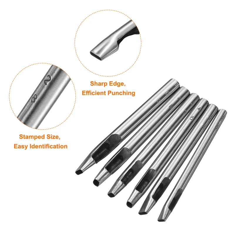 6pcs Oval Hole Punch Set Leather Hollow Cutter Oblong Punch Die for Strap Belt