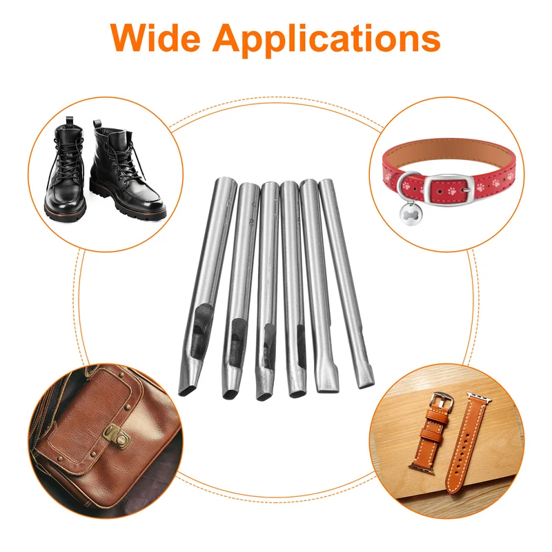 6pcs Oval Hole Punch Set Leather Hollow Cutter Oblong Punch Die for Strap Belt