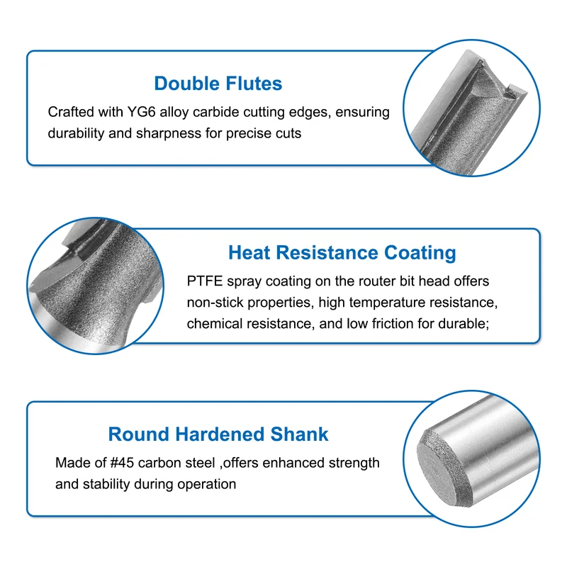 Straight Router Bit 1/2 Shank 15/32" Cutting Dia 2 Flutes 1.57" YG6 Carbide