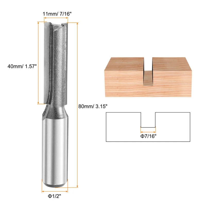 Straight Router Bit 1/2 Shank 7/16" Cutting Dia 2 Flutes 1.57" YG6 Carbide