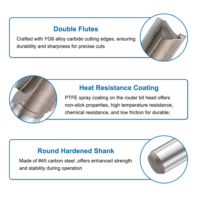 2pcs Straight Router Bit 1/2 Shank 5/8" Cutting Dia 2 Flutes 1.18" YG6 Carbide