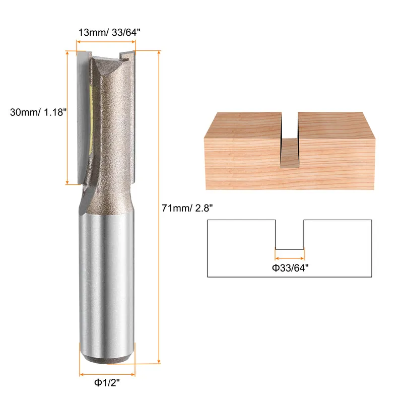 2pcs Straight Router Bit 1/2 Shank 33/64" Cutting Dia 2 Flutes 1.18" YG6 Carbide