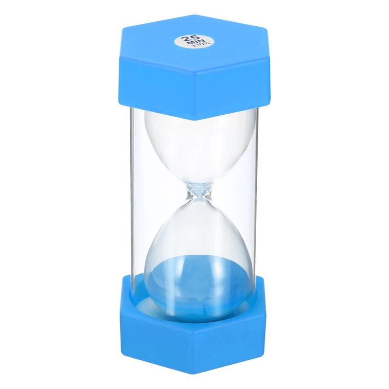 25 Min Sand Timer, Hexagon with Plastic Cover, Count Down Sand Clock Glass Blue