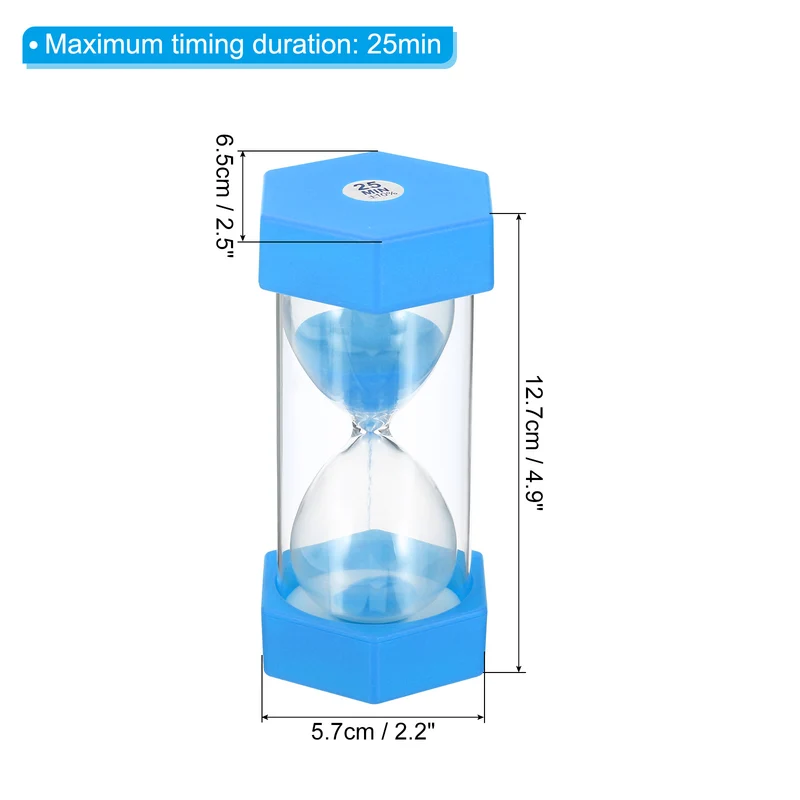 25 Min Sand Timer, Hexagon with Plastic Cover, Count Down Sand Clock Glass Blue