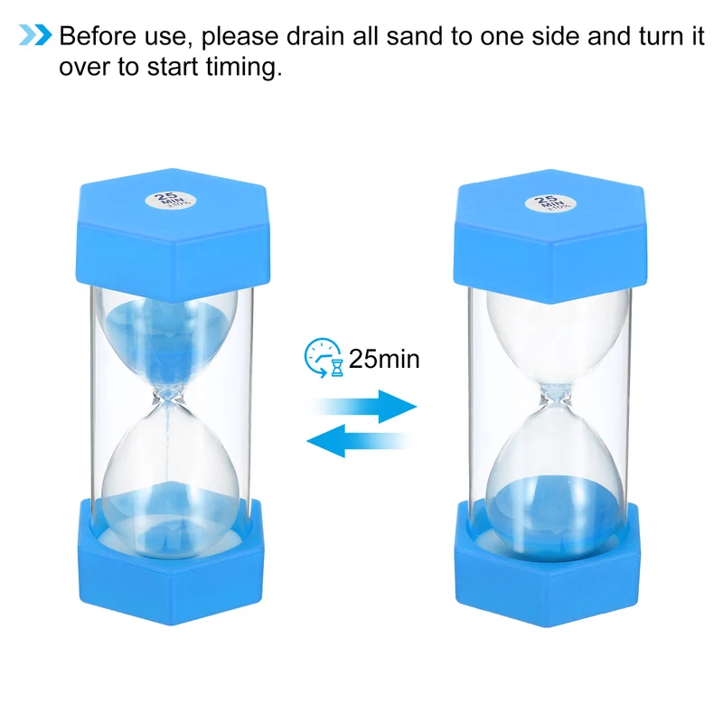 25 Min Sand Timer, Hexagon with Plastic Cover, Count Down Sand Clock Glass Blue