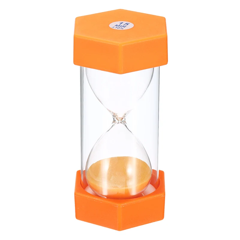 15 Min Sand Timer,Hexagon with Plastic Cover,Count Down Sand Clock Glass Orange