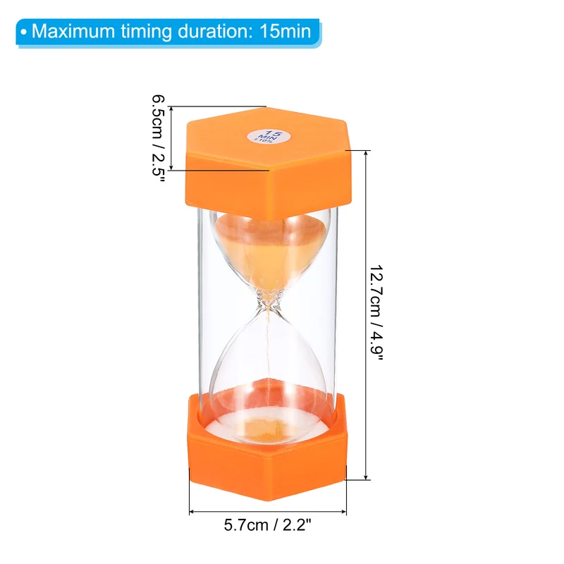 15 Min Sand Timer,Hexagon with Plastic Cover,Count Down Sand Clock Glass Orange