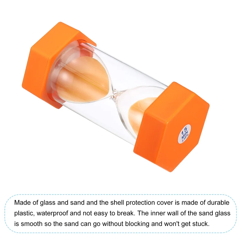 15 Min Sand Timer,Hexagon with Plastic Cover,Count Down Sand Clock Glass Orange