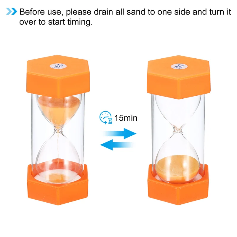 15 Min Sand Timer,Hexagon with Plastic Cover,Count Down Sand Clock Glass Orange