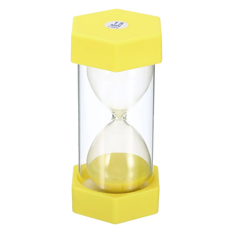15 Min Sand Timer,Hexagon with Plastic Cover,Count Down Sand Clock Glass Yellow