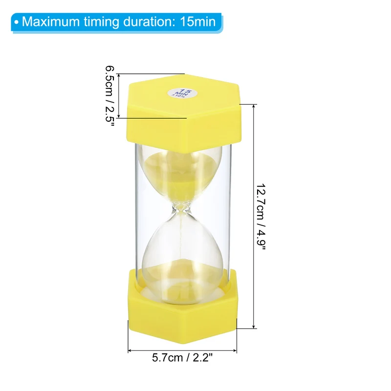 15 Min Sand Timer,Hexagon with Plastic Cover,Count Down Sand Clock Glass Yellow