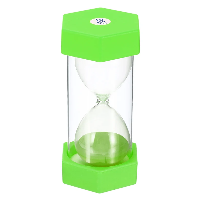 10 Min Sand Timer, Hexagon with Plastic Cover, Count Down Sand Clock Glass Green