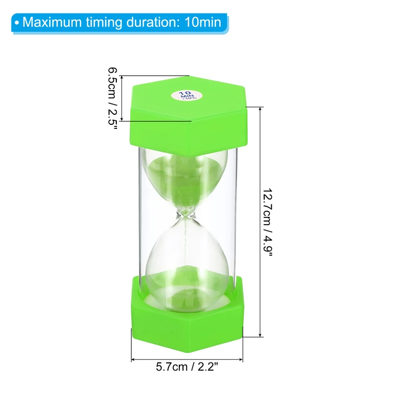 10 Min Sand Timer, Hexagon with Plastic Cover, Count Down Sand Clock Glass Green