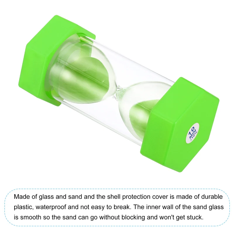 10 Min Sand Timer, Hexagon with Plastic Cover, Count Down Sand Clock Glass Green