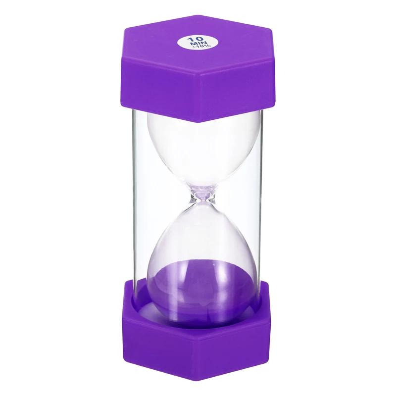 10 Min Sand Timer,Hexagon with Plastic Cover,Count Down Sand Clock Glass Purple
