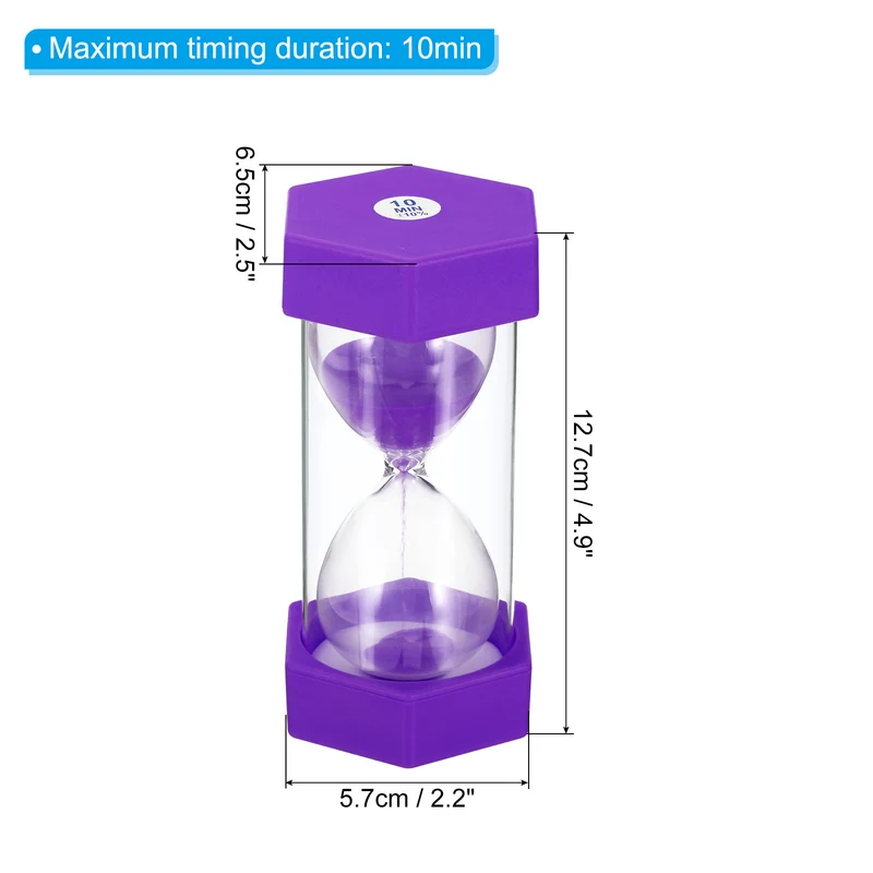 10 Min Sand Timer,Hexagon with Plastic Cover,Count Down Sand Clock Glass Purple