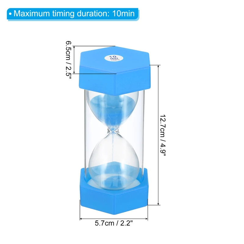 10 Min Sand Timer, Hexagon with Plastic Cover, Count Down Sand Clock Glass Blue