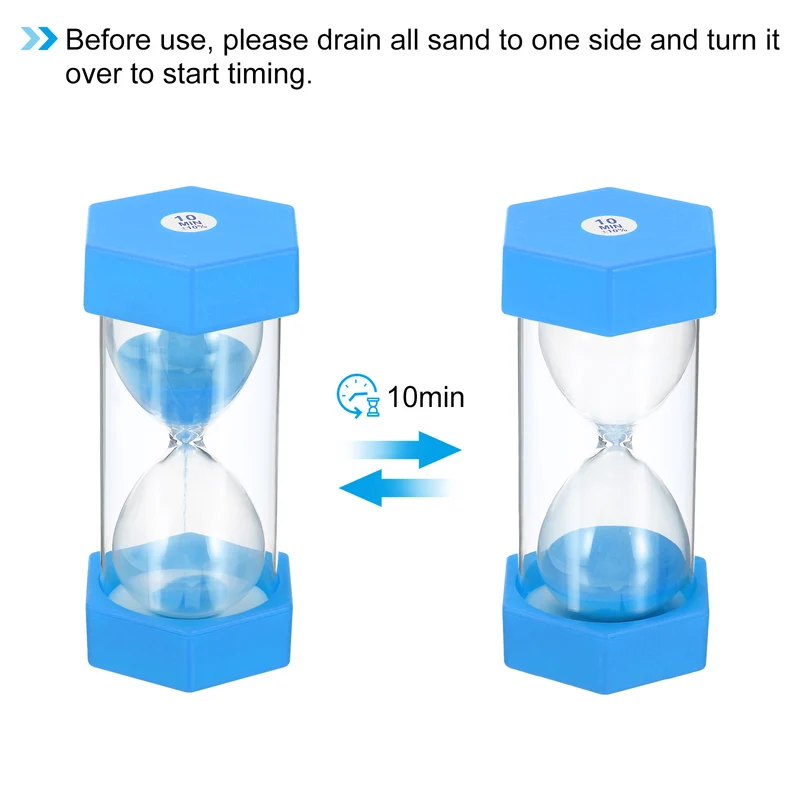 10 Min Sand Timer, Hexagon with Plastic Cover, Count Down Sand Clock Glass Blue
