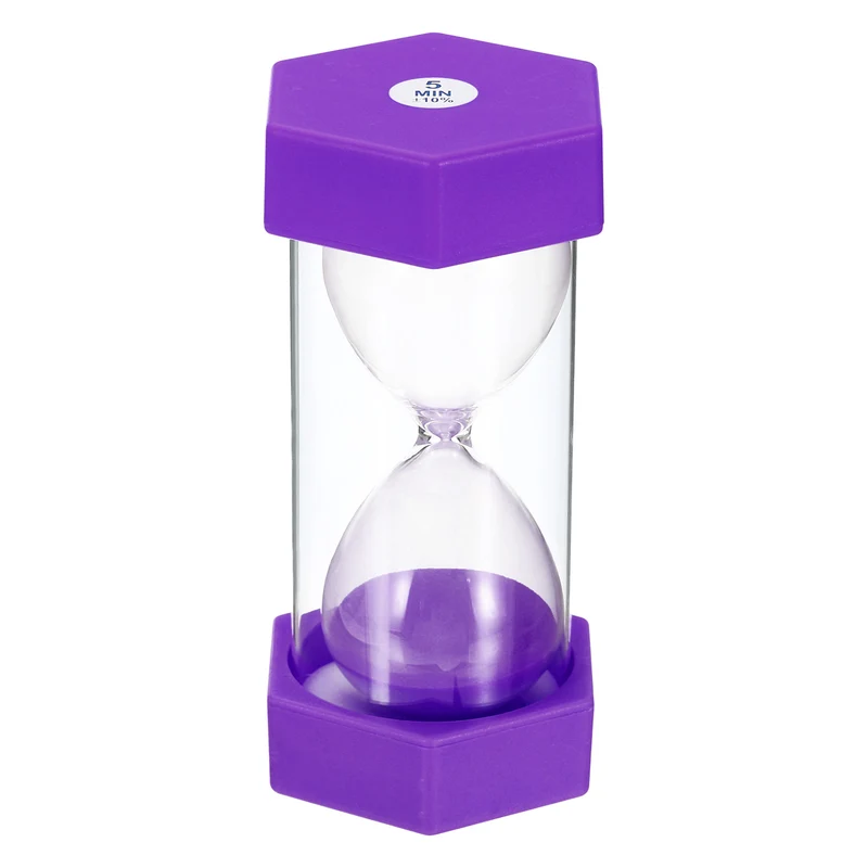 5 Min Sand Timer, Hexagon with Plastic Cover, Count Down Sand Clock Glass Purple