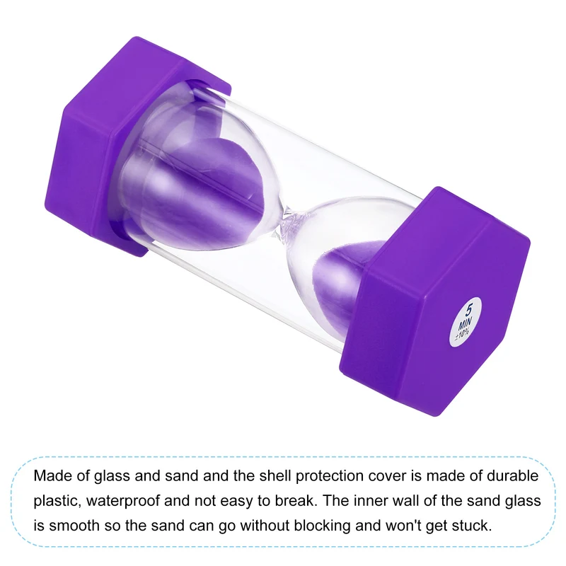 5 Min Sand Timer, Hexagon with Plastic Cover, Count Down Sand Clock Glass Purple