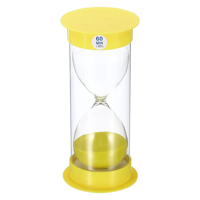 60 Min Sand Timer, Round with Plastic Cover, Count Down Sand Clock Glass Yellow