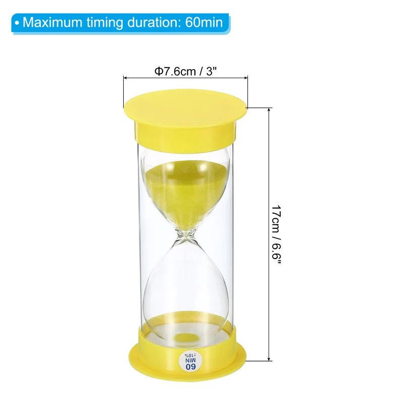 60 Min Sand Timer, Round with Plastic Cover, Count Down Sand Clock Glass Yellow