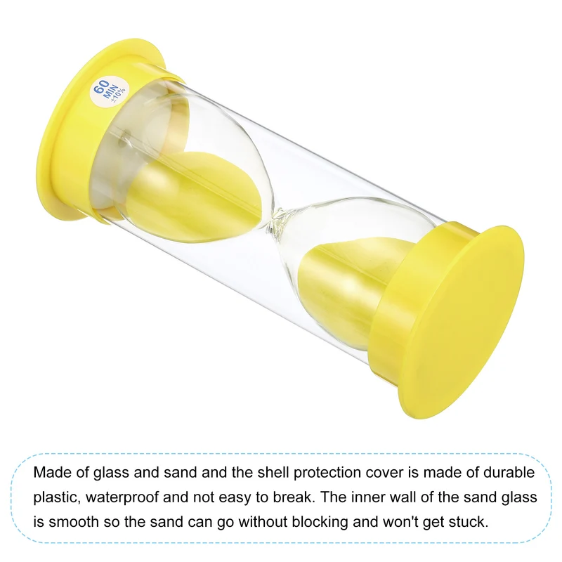 60 Min Sand Timer, Round with Plastic Cover, Count Down Sand Clock Glass Yellow