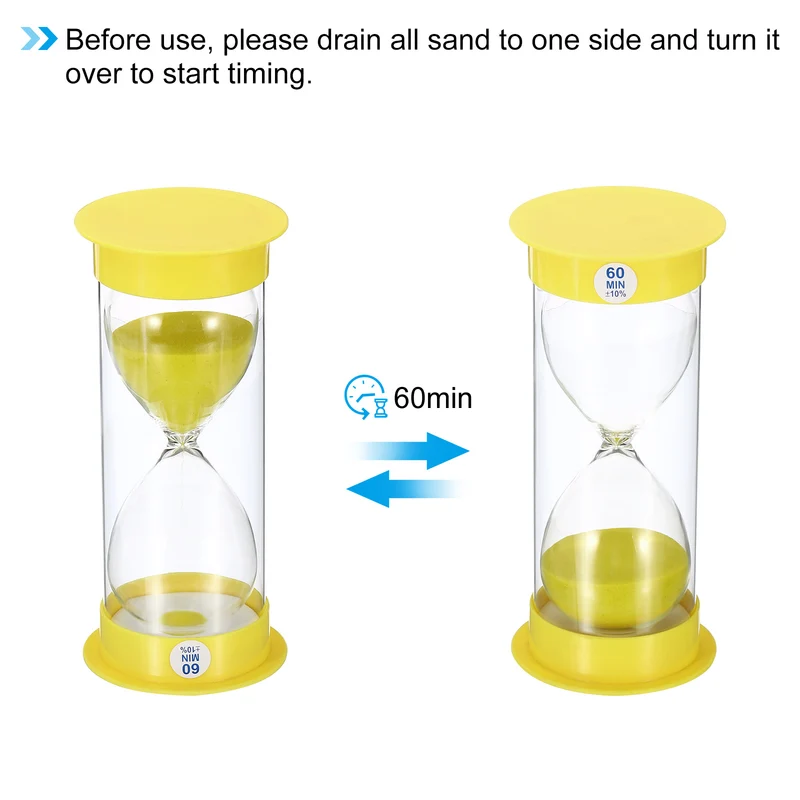 60 Min Sand Timer, Round with Plastic Cover, Count Down Sand Clock Glass Yellow
