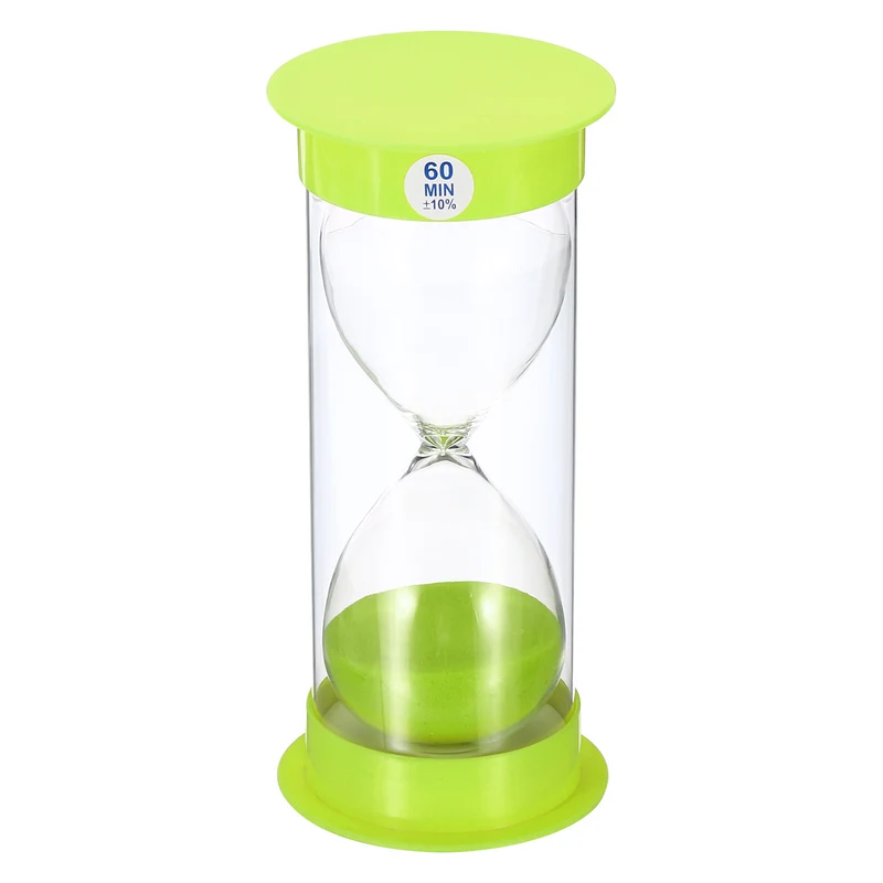 60 Min Sand Timer, Round with Plastic Cover, Count Down Sand Clock Glass Green
