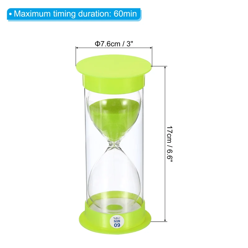 60 Min Sand Timer, Round with Plastic Cover, Count Down Sand Clock Glass Green