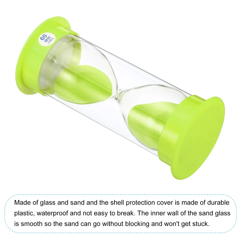 60 Min Sand Timer, Round with Plastic Cover, Count Down Sand Clock Glass Green