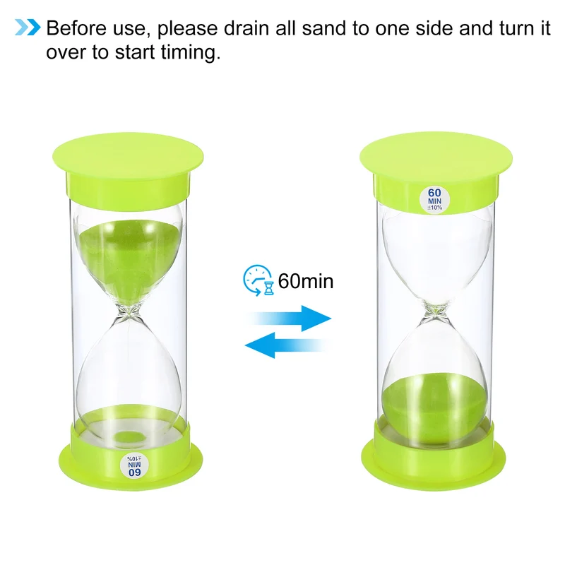 60 Min Sand Timer, Round with Plastic Cover, Count Down Sand Clock Glass Green
