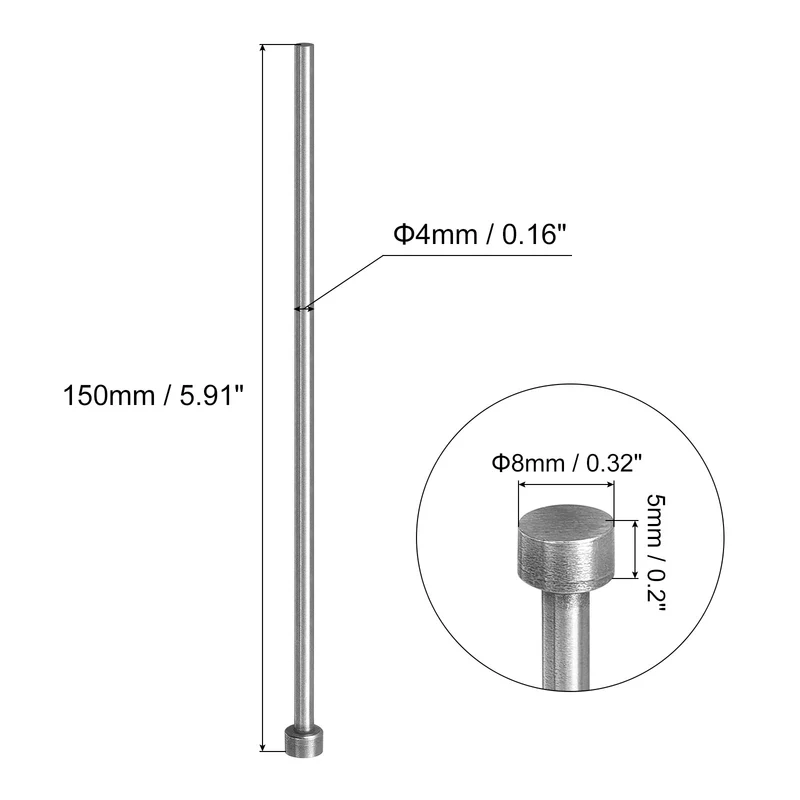 Straight Ejector Pins, 4mm Dia 65Mn Steel Round Tip Punch 150 Long 4Pcs