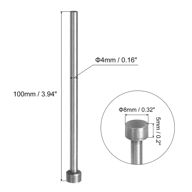 Straight Ejector Pins, 4mm Dia 65Mn Steel Round Tip Punch 100 Long 4Pcs