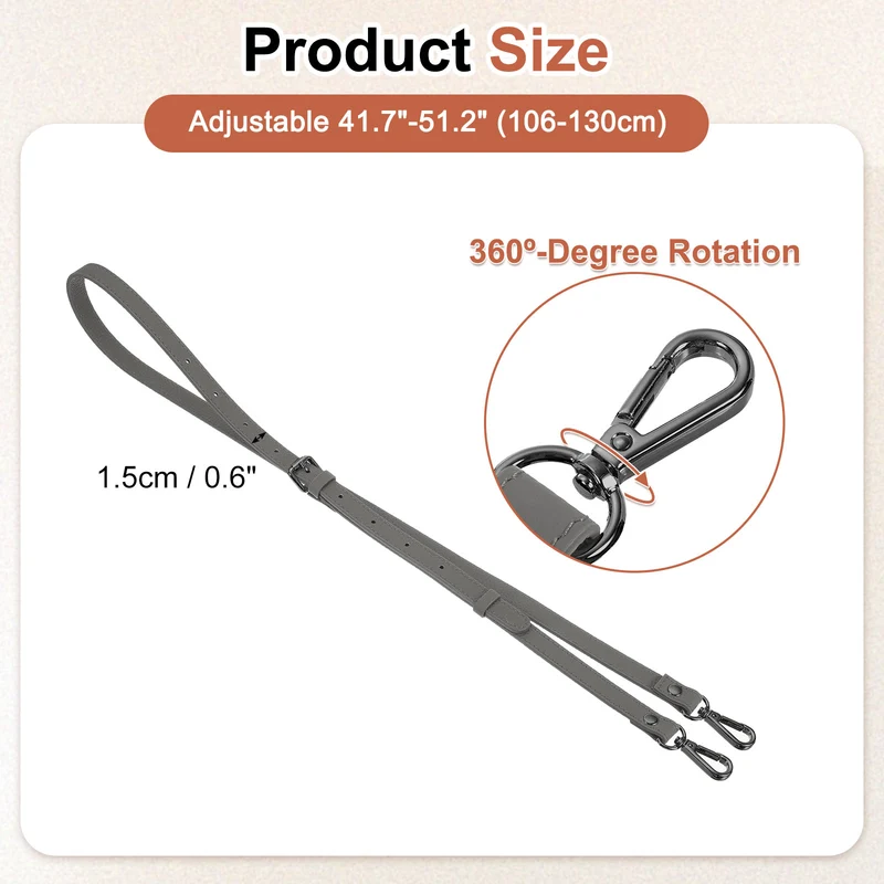 0.6" Genuine Leather Purse Strap for Bag (Dark Gray, Black Buckle)